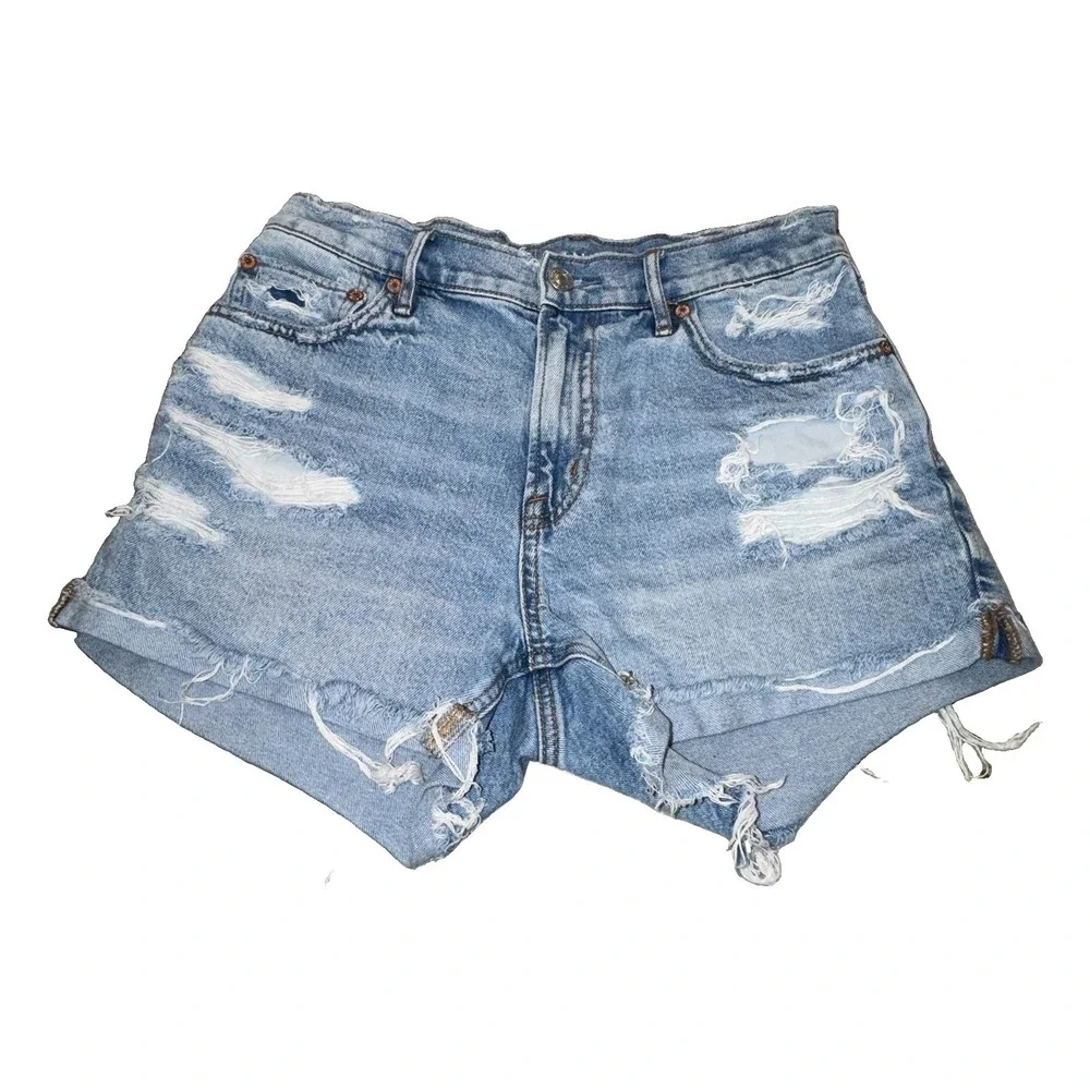 American Eagle Relaxed Short Jean Denim Distressed High Rise 29
